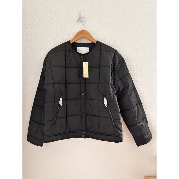 NWT Rebecca Minkoff Womens Quilted Puffer Jacket Size M Collarless Black Preppy